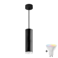 LED RGBW dimbare badkamerhanglamp aan kabel TURYN 1xGU10/4,8W/230V 3000K IP44 zwart + afstandsbediening