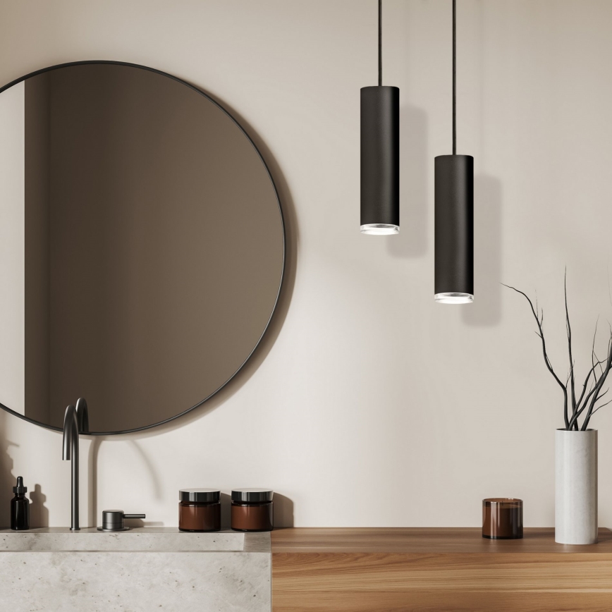 LED RGBW dimbare badkamerhanglamp aan kabel TURYN 1xGU10/6W/230V 3000K IP44 zwart + afstandsbediening