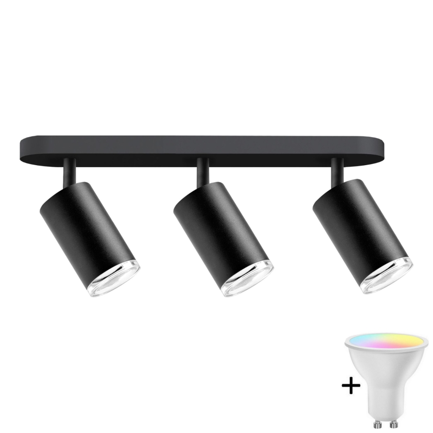 LED RGBW dimbare badkamerspot TURYN 3xGU10/6,5W/230V 2700-6500K Wi-Fi IP44 zwart