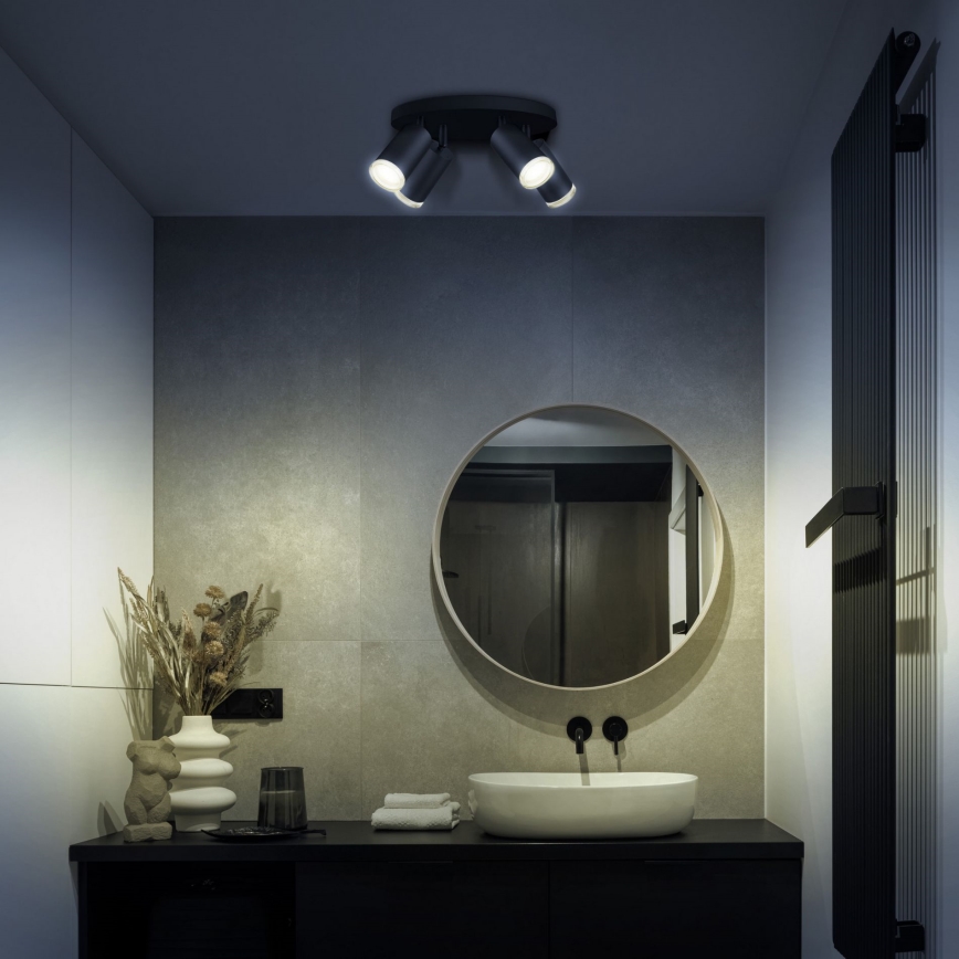 LED RGBW dimbare badkamerspot TURYN 4xGU10/4,8W/230V/3000K/IP44 zwart + afstandsbediening