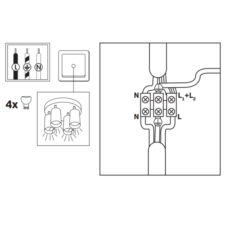 LED RGBW dimbare badkamerspot TURYN 4xGU10/4,8W/230V/3000K/IP44 zwart + afstandsbediening