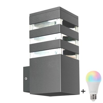 LED RGBW dimbare buitenwandlamp TEKSAS 1xE27/12W/230V 2700-6500K Wi-Fi IP44 antraciet