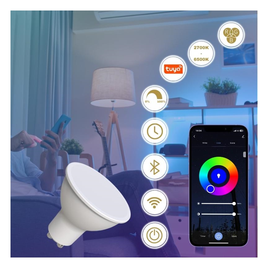 LED RGBW Dimbare lamp GU10/4,5W/230V 2700-6500K Wi-Fi Tuya