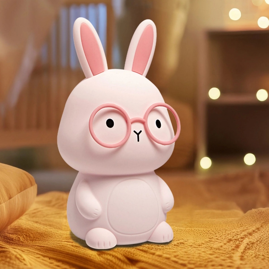 LED RGBW Dimbare Kinder Touchlamp FLORKA LED/1W/5V USB 1200 mAh Konijn Roze