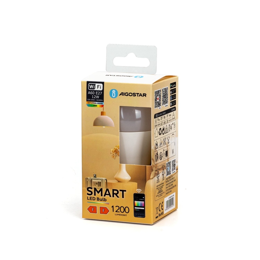 LED RGBW dimbare lamp A60 E27/12W/230V 2700-6500K Wi-Fi - Aigostar