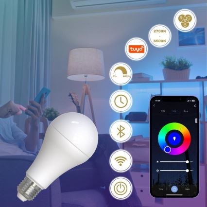 LED RGBW dimbare lamp A60 E27/15W/230V 2700-6500K Wi-Fi Tuya