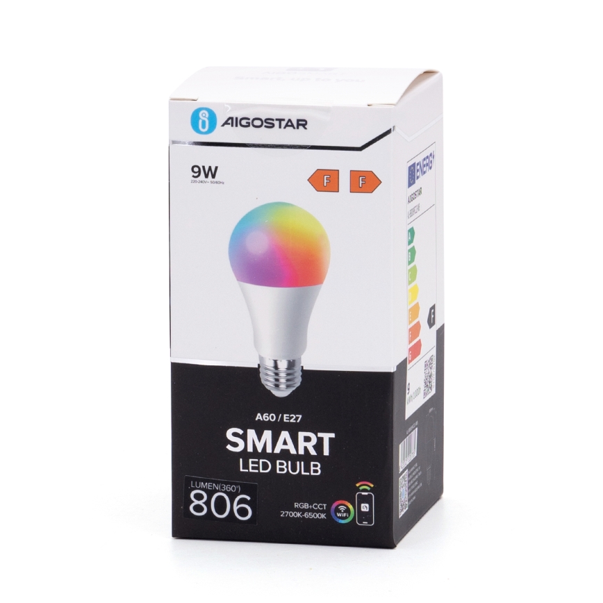LED RGBW dimbare lamp A60 E27/9W/230V 2700-6500K Wi-Fi - Aigostar