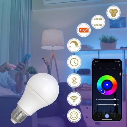 LED RGBW dimbare lamp A60 E27/9W/230V 2700-6500K Wi-Fi Tuya