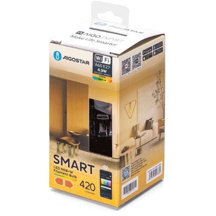 LED RGBW dimbare lamp FILAMENT A60 E27/4,9W/230V 2700K Wi-Fi - Aigostar