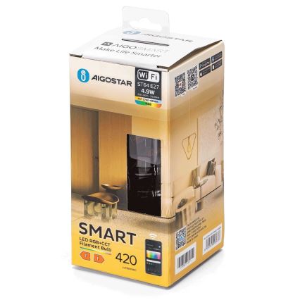 LED RGBW dimbare lamp FILAMENT ST64 E27/4,9W/230V 2700-6500K Wi-Fi - Aigostar