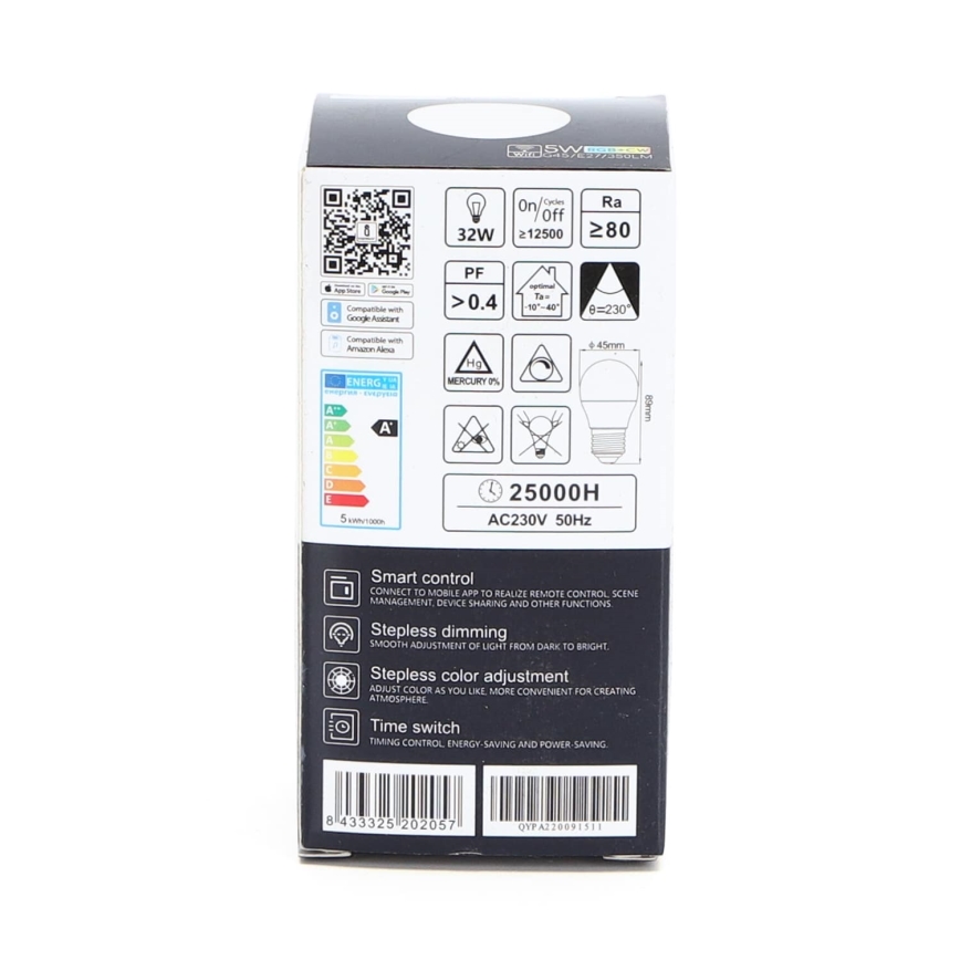 LED RGBW dimbare lamp G45 E27/5W/230V 3000-6500K Wi-Fi - Aigostar
