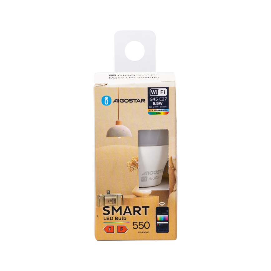 LED RGBW dimbare lamp G45 E27/6,5W/230V 2700-6500K Wi-Fi - Aigostar