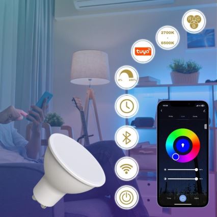 LED RGBW dimbare lamp GU10/4,5W/230V 2700-6500K Wi-Fi Tuya