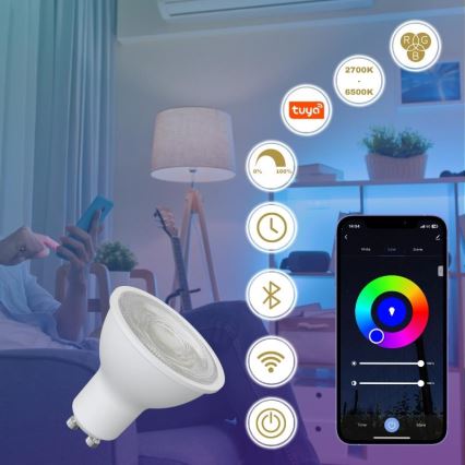 LED RGBW dimbare lamp GU10/4,5W/230V 2700-6500K Wi-Fi Tuya