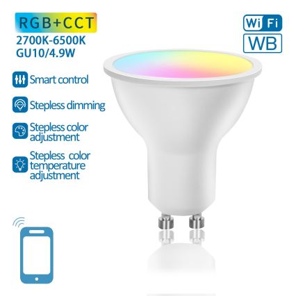 LED RGBW dimbare lamp GU10/4,9W/230V 2700-6500K Wi-Fi - Aigostar