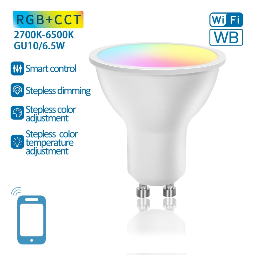 LED RGBW dimbare lamp GU10/6,5W/230V 2700-6500K Wi-Fi - Aigostar