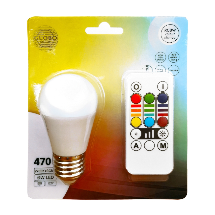 LED RGBW dimbare lamp E27/6W/230V 3000K + afstandsbediening - Globo