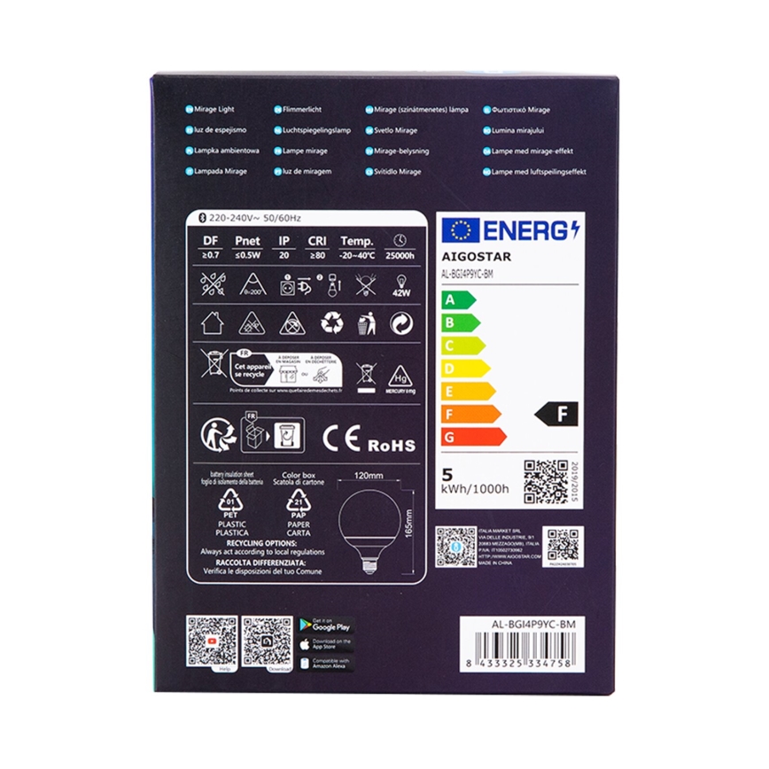 LED RGBW dimbare lamp MESH G120 E27/4,9W/230V 2700-6500K + afstandsbediening - Aigostar