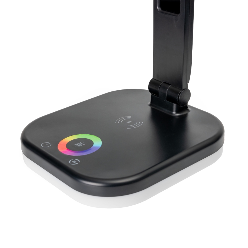 LED RGBW Dimbare tafellamp met aanraakbediening en draadloos opladen, LCD scherm en USB-poort MAGNUS LED/6W/5V 3000-6500K zwart