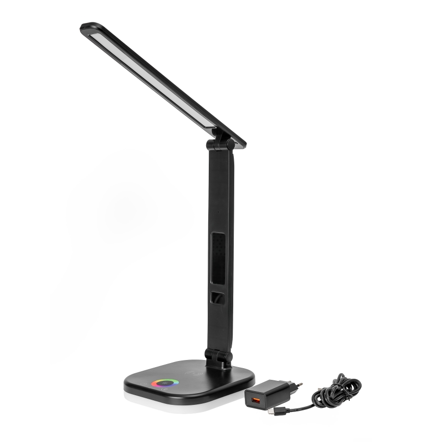 LED RGBW Dimbare tafellamp met aanraakbediening en draadloos opladen, LCD scherm en USB-poort MAGNUS LED/6W/5V 3000-6500K zwart