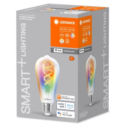 LED RGBW dimbare lamp SMART+ FILAMENT EDISON ST64 E27/4,8W/230V 2700-6500K Wi-Fi - Ledvance