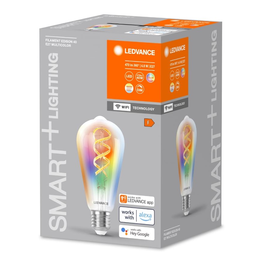 LED RGBW dimbare lamp SMART+ FILAMENT EDISON ST64 E27/4,8W/230V 2700-6500K Wi-Fi - Ledvance