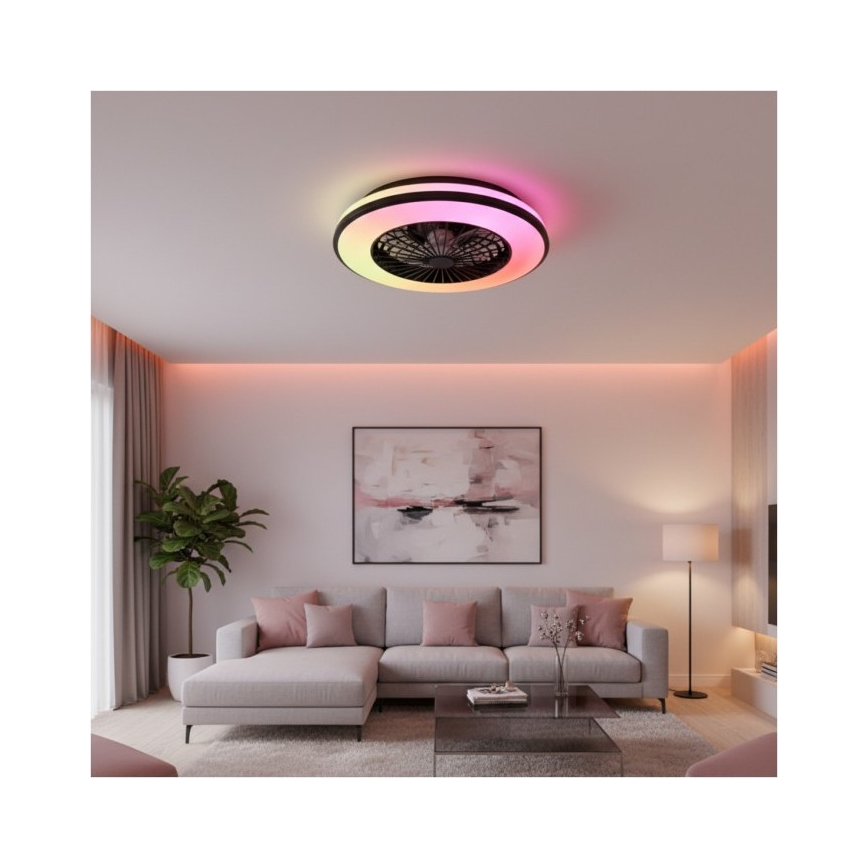 LED RGBW dimbare plafondlamp met ventilator VENTELUX LED/48W/230V 3000/4000/6500K Ø 48,5 cm zwart + afstandsbediening