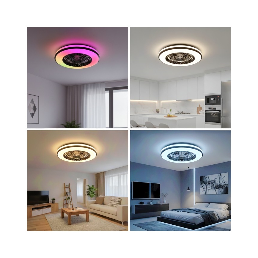 LED RGBW dimbare plafondlamp met ventilator VENTELUX LED/48W/230V 3000/4000/6500K Ø 48,5 cm zwart + afstandsbediening