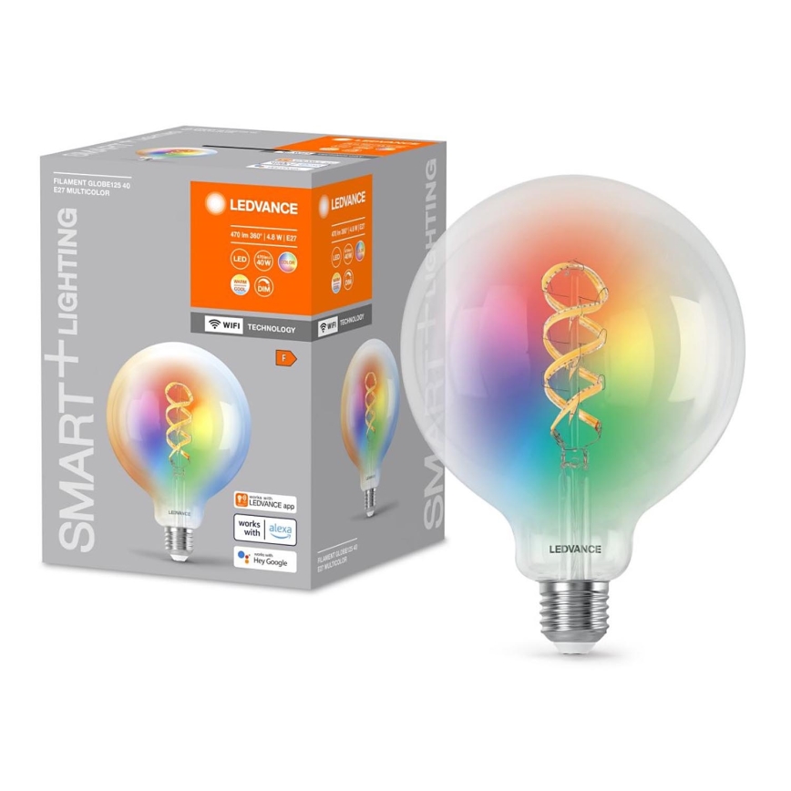 LED RGBW Dimbare SMART+ FILAMENT Lamp E27/4,8W/230V 2700-6500K Wi-Fi - Ledvance