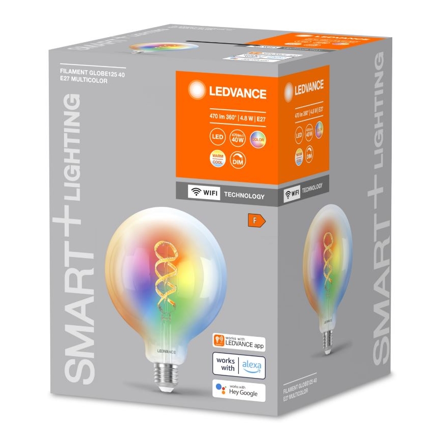 LED RGBW Dimbare SMART+ FILAMENT Lamp E27/4,8W/230V 2700-6500K Wi-Fi - Ledvance