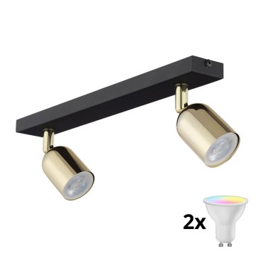 LED RGBW dimbare spot TOP 2xGU10/6,5W/230V 2700-6500K zwart/goud