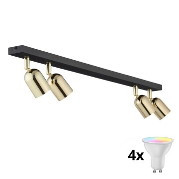 LED RGBW dimbare spot TOP 4xGU10/6,5W/230V 2700-6500K zwart/goud