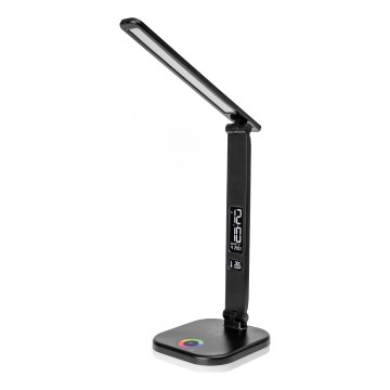 LED RGBW Dimbare tafellamp met aanraakbediening en draadloos opladen, LCD scherm en USB-poort MAGNUS LED/6W/5V 3000-6500K zwart