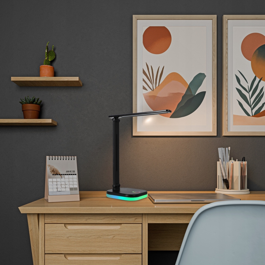 LED RGBW dimbare tafellamp met draadloos opladen LED/7W/5V USB zwart