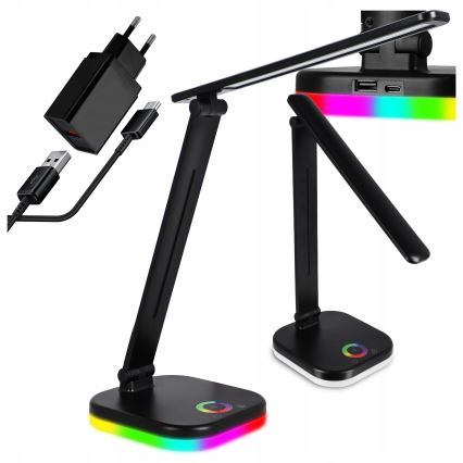 LED RGBW dimbare tafellamp met draadloos opladen LED/7W/5V USB zwart