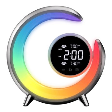 LED RGBW Dimbare tafellamp met wekker LED/20W/5V USB zilver