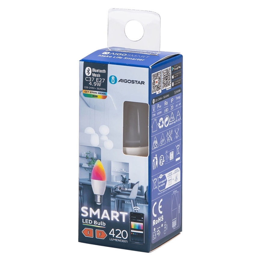 LED RGBW dimbare lamp C37 E27/4,9W/230V 2700-6500K - Aigostar