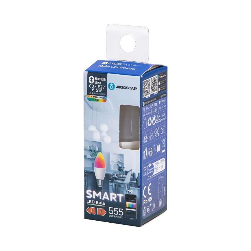 LED RGBW dimbare lamp C37 E27/6,5W/230V 2700-6500K - Aigostar