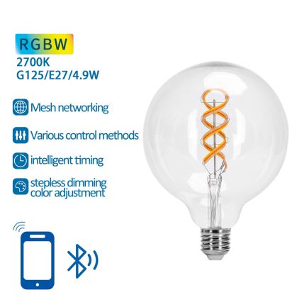 LED RGBW dimbare lamp FILAMENT MESH Smart G125 E27/4,9W/230V 2700K - Aigostar