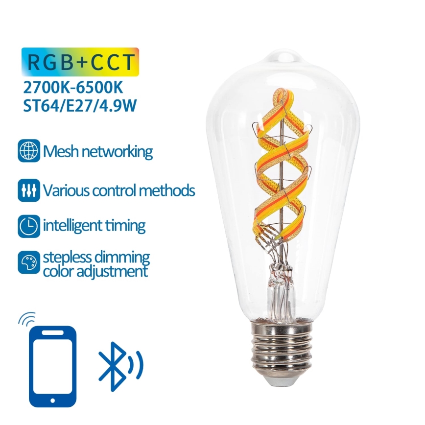 LED RGBW dimbare lamp FILAMENT MESH Smart ST64 E27/4,9W/230V 2700-6500K - Aigostar