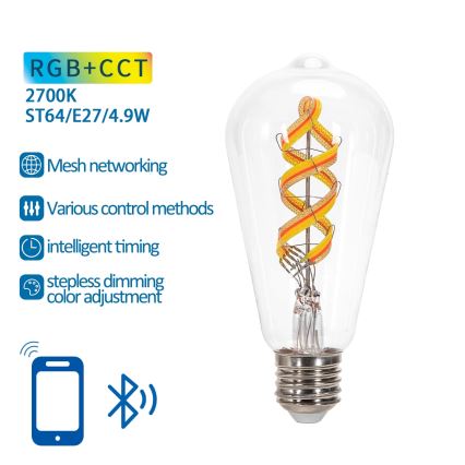 LED RGBW Lamp FILAMENT ST64 E27/4,9W/230V 2700K - Aigostar