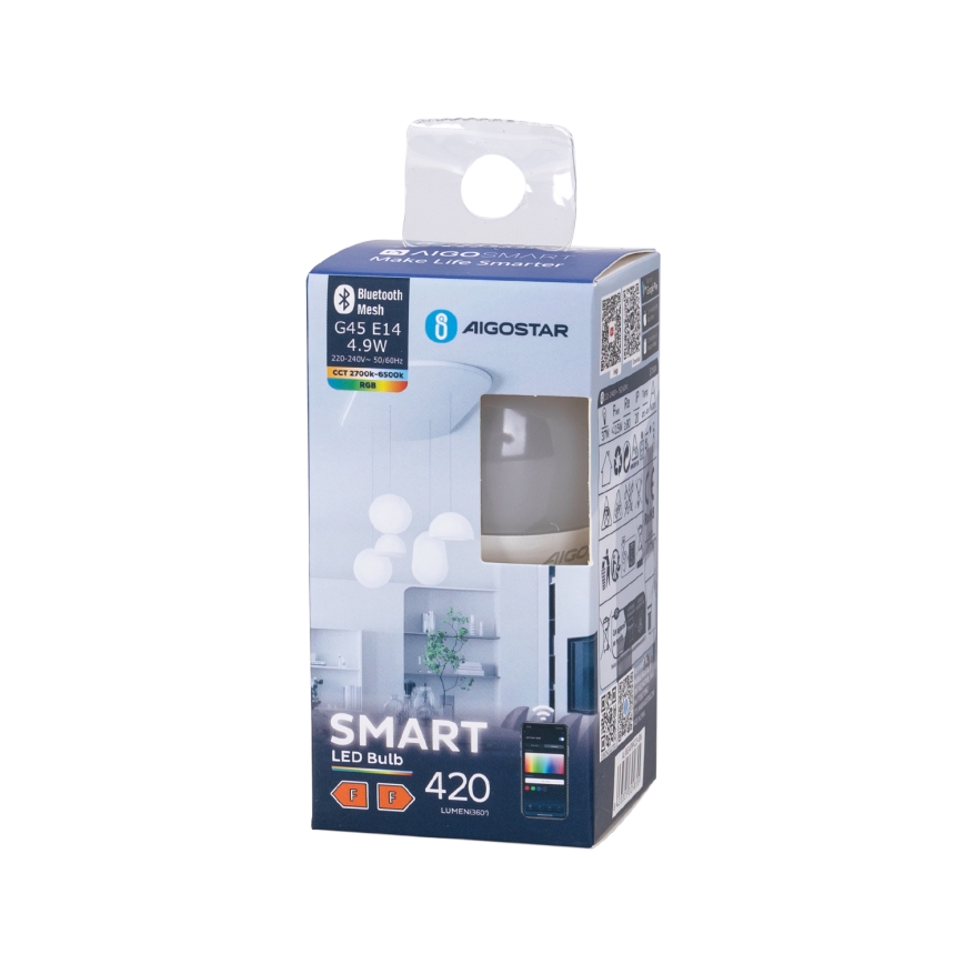LED RGBW dimbare lamp G45 E14/4,9W/230V 2700-6500K - Aigostar