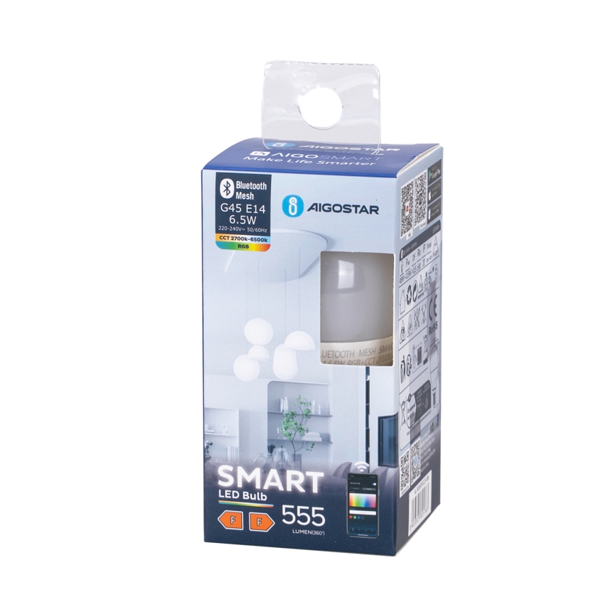 LED RGBW dimbare lamp G45 E14/6,5W/230V 2700-6500K - Aigostar