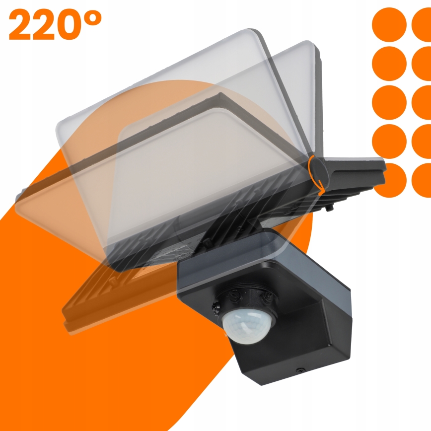 LED schijnwerper met bewegings- en schemersensor LED/44W/230V 4200K IP54 zwart