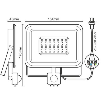 LED Schijnwerper met een sensor LED/30W/230V 4000K IP44