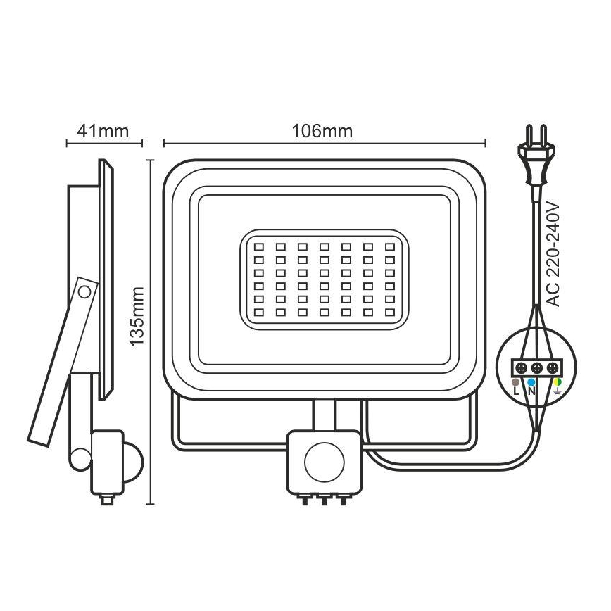 LED Schijnwerper met sensor LED/10W/230V 4000K IP44