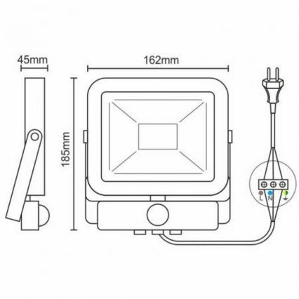 LED Schijnwerper met sensor LED/20W/265V 1800lm wit IP65