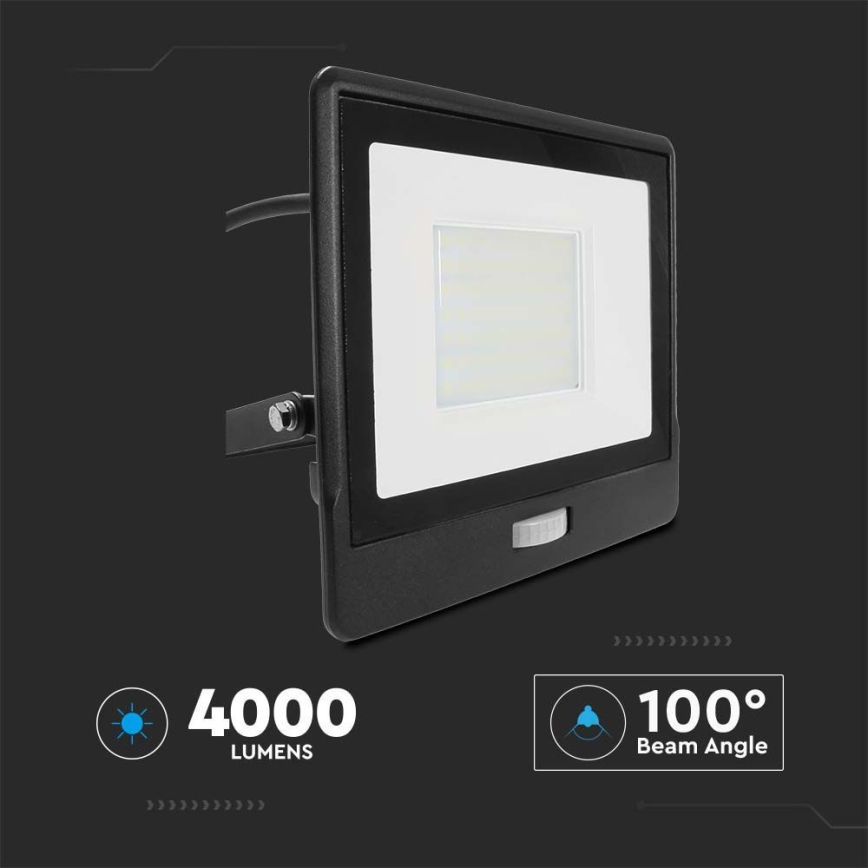 LED Schijnwerper met sensor LED/50W/230V 4000K IP65 zwart