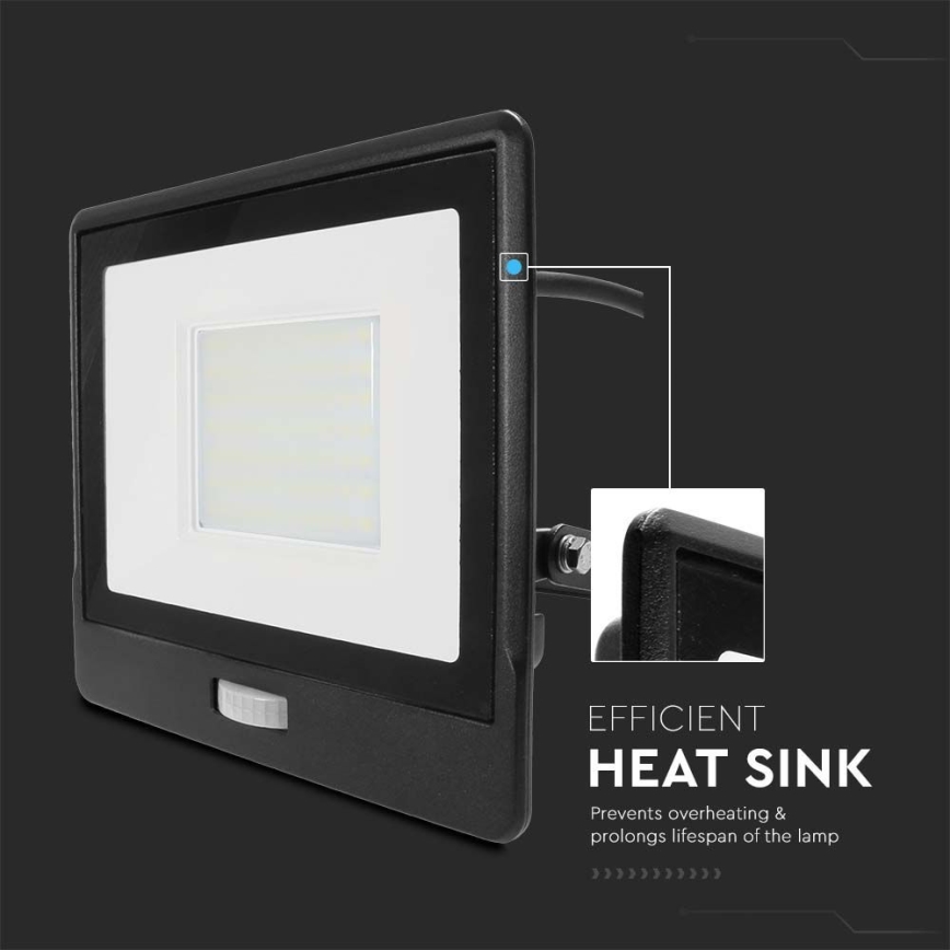 LED Schijnwerper met sensor LED/50W/230V 4000K IP65 zwart