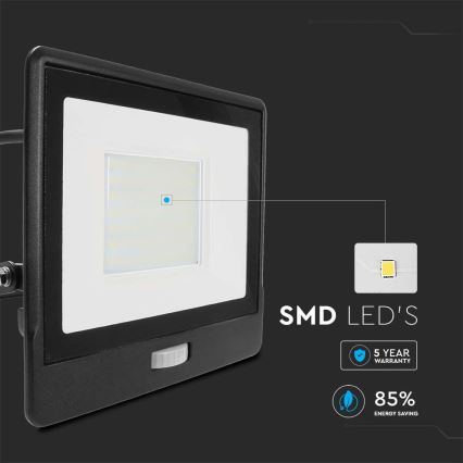 LED Schijnwerper met sensor LED/50W/230V 4000K IP65 zwart